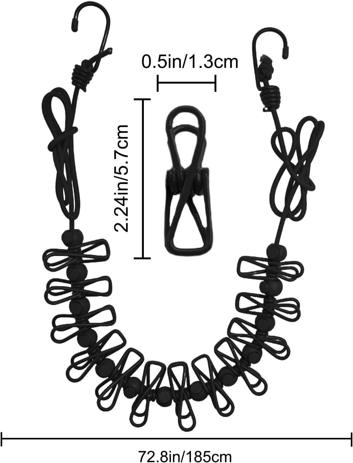 2 Pack Camping Clothesline Portable 12 Clothespins, Black Camping Accessories Travel Clothesline for Outdoor Indoor, Retractable Clothes Line Elastic Clothesline for Camper Hotel Room