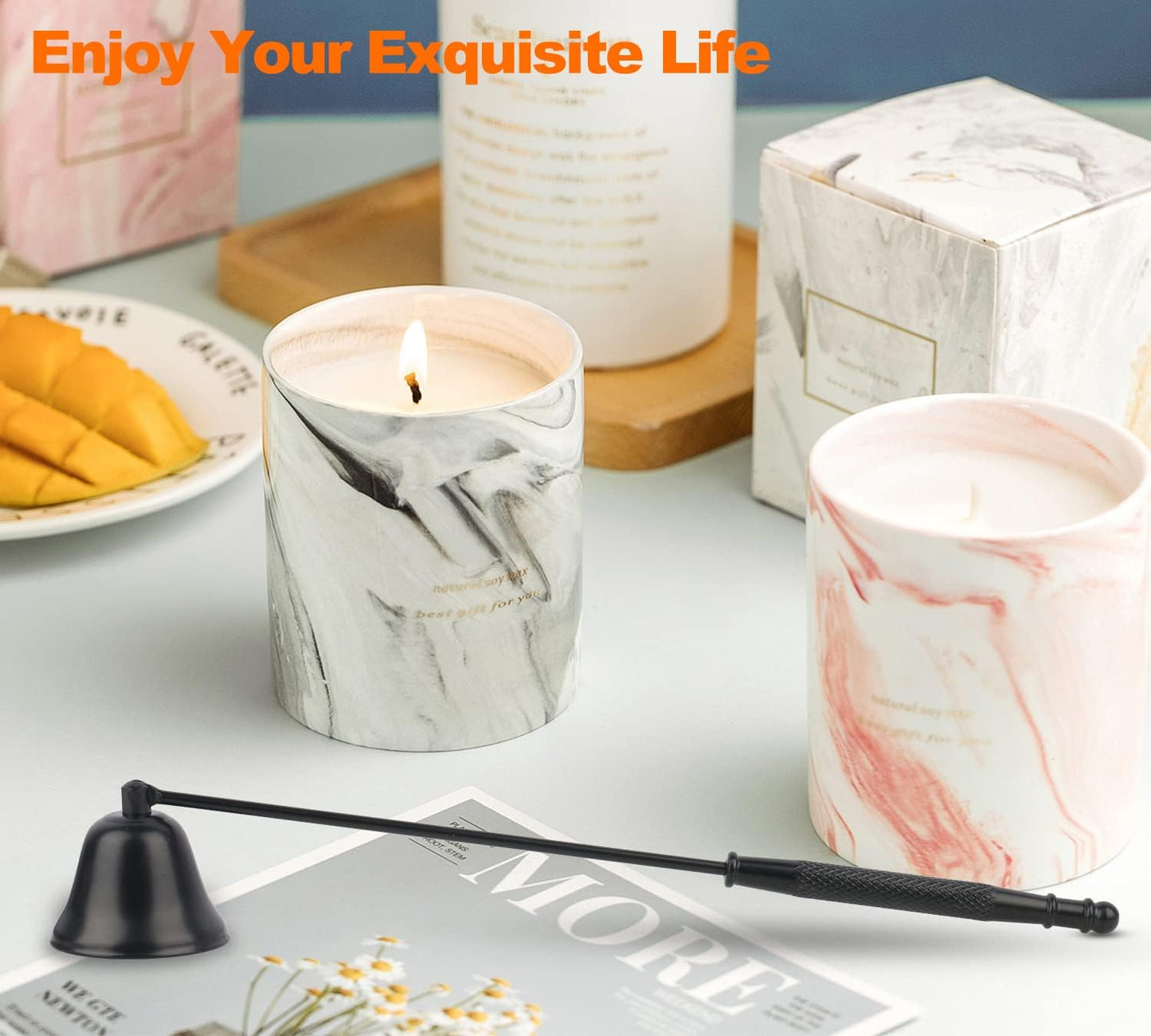 Candle Snuffer Black, Elegant Candle Extinguisher Snuffer Accessory with Long Handle for Putting Out Candle Flame Safely, GOSGOONE Premium Stainless Steel Candle Stopper Wick Snuffer for Candle Lovers