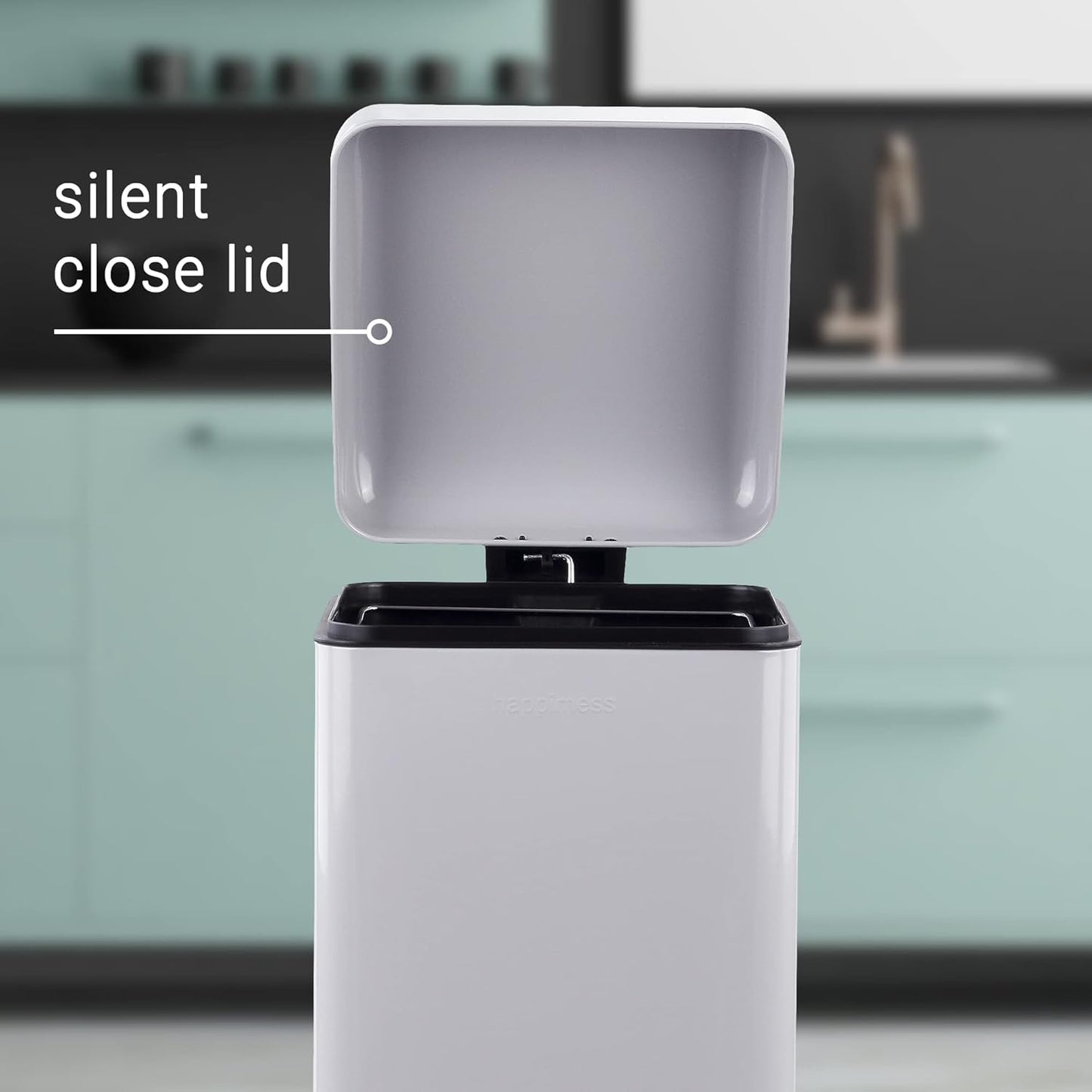 happimess HPM1007C Betty Retro 8-Gallon Step-Open Trash Can with Soft-Close Lid, Fingerprint Resistant, Modern, Minimalistic for Home, Kitchen, Laundry Room, Office, Bedroom, Bathroom, Gray