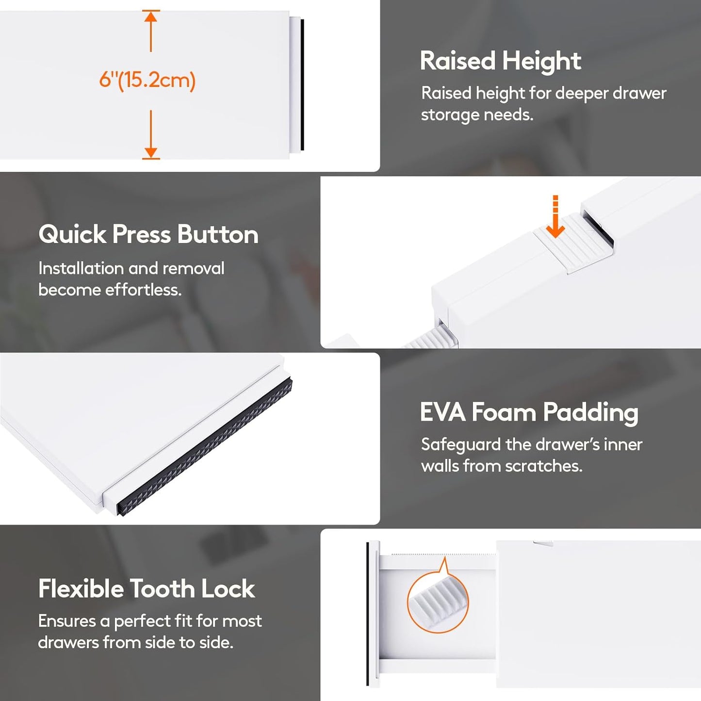 Lifewit 14 Pack Drawer Dividers Plastic 6" High, 13.5-22" Adjustable Drawer Organizers for Clothes, Expandable Dresser Separators in Bedroom/Bathroom/Kitchen/Fridge/Office Organization and Storage