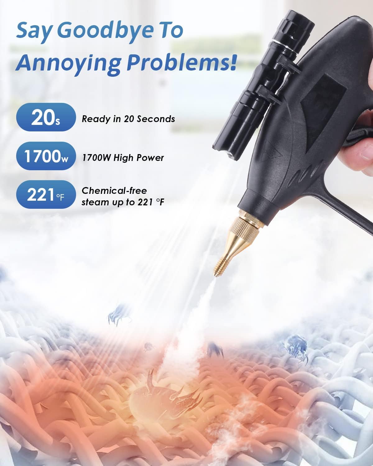 High Pressure Steam Cleaner - 1700W Handheld Steamer for Cleaning Grout Tile, Hand Held Portable Steam Pressure Washer for Car Auto 110V