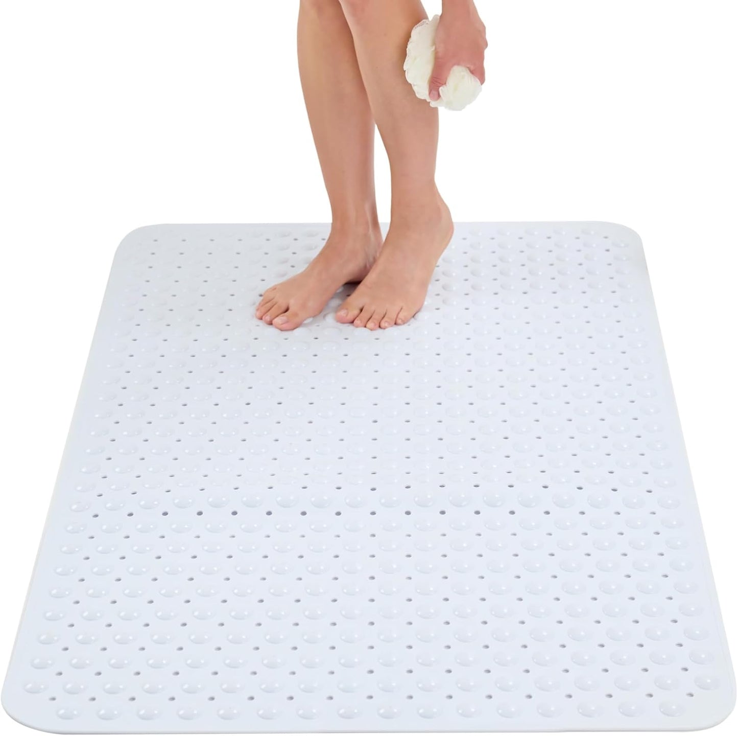 ENKOSI Extra Large Shower Mat Non Slip - 47 x 32 inch - XL Bathroom Shower Mat - Large Shower Matts for Shower Stall Floors - Secure Suction Cups and Drain Holes (47x32 White)