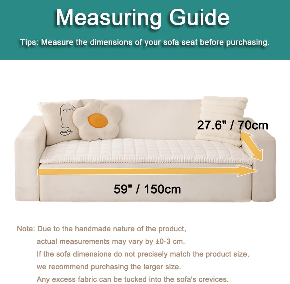 Couch Cover for Dogs Washable, Fuzzy Pet Couch Covers for 3 Cushion Sofa Pet Friendly, Non Slip Sofa Cover (White, 27.6" x 59"/70 x 150cm)