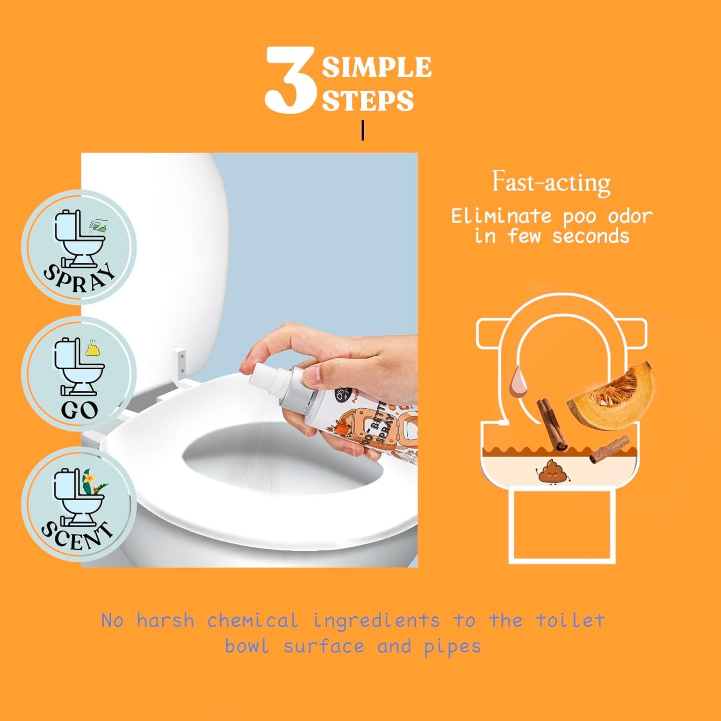 Clean-n-Fresh Toilet Spray 6.8 Fl.Oz, Pumpkin, Bathroom Air Fresheners Spray, Eliminates Bathroom Toilet Odor, for Home or Work, Pumpkin, Cinnamon & Vanilla Scent