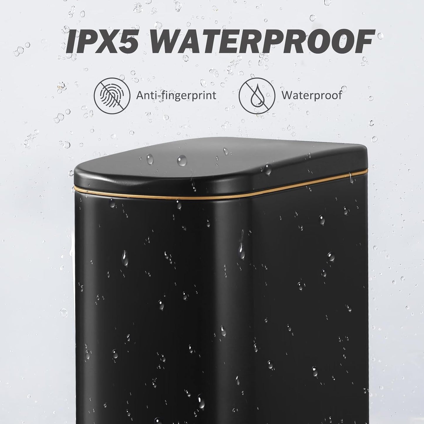 Bathroom Trash Can with Soft-Close Lid 3.5 Gallon Stainless Steel Garbage Can with Removable Inner Bucket Slim Trash Bins for Bedroom, Office (Matte Black)