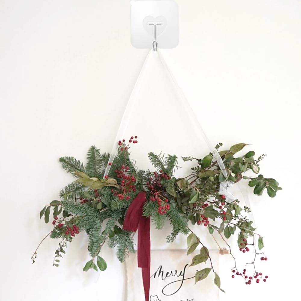 DGYB 40 Pcs Clear Adhesive Hooks for Hanging 22lb Self Adhesive Wall Hooks Heavy Duty Waterproof Transparent Sticky Hooks for Shower Home Bathroom Kitchen Office