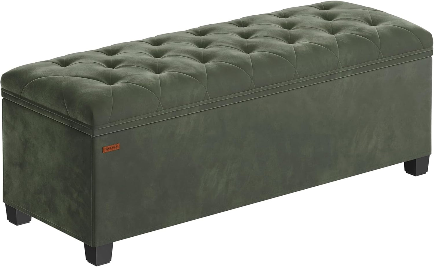 SONGMICS Velvet Storage Ottoman Bench, Foot Rest with Legs, 15.7 x 43 x 15.7 Inches, End of Bed Bench, Storage Chest, Load up to 660 lb, for Living Room, Bedroom, Entryway, Forest Green ULSF089C01