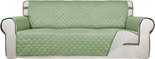 PureFit Reversible Quilted Sofa Cover, Water Resistant Slipcover Furniture Protector, Washable Couch Cover with Non Slip and Elastic Straps for Kids, Dogs, Pets (Sofa, Sage Green/Ivory)