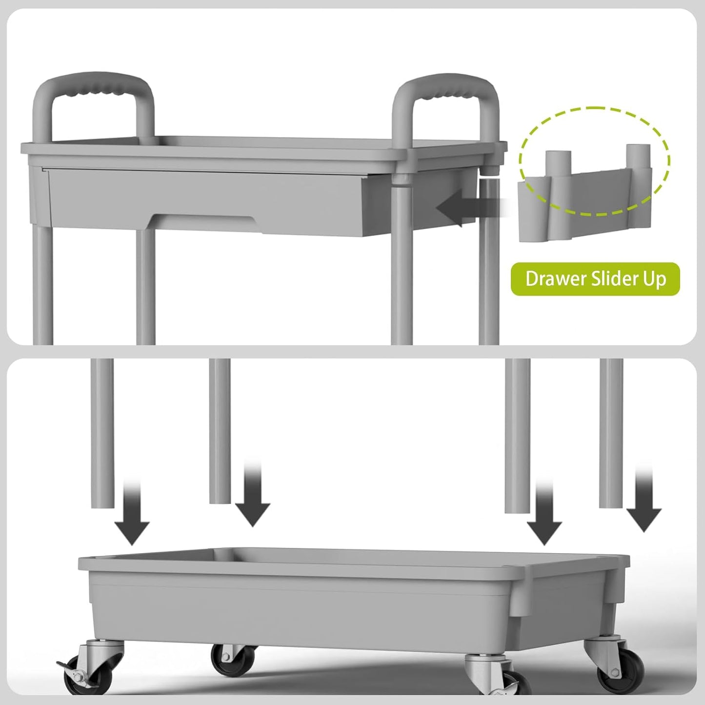 4 Tier Rolling Cart Organizer,Art Craft Diaper Bedside Snack Laundry Room Bathroom Organizer Narrow Thin Slim Rolling Trolley Utility Cart with Wheels for Kitchen,Office(Grey)