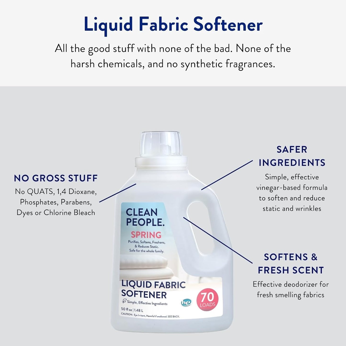 The Clean People Liquid Fabric Softener - Softens & Removes Static Cling - Vegan (100 Fl Oz, Spring)