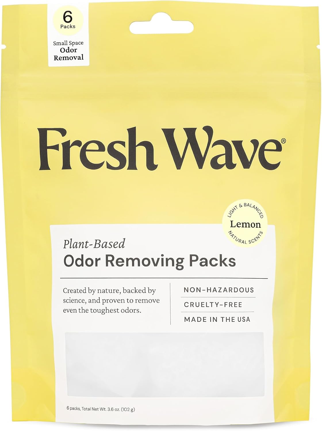Fresh Wave Lemon Odor Eliminating & Deodorizing Packs | Bag of 6 | Safer Odor Relief for Small Spaces | Natural Plant-Based Odor Eliminator | Odor Absorbers for Home