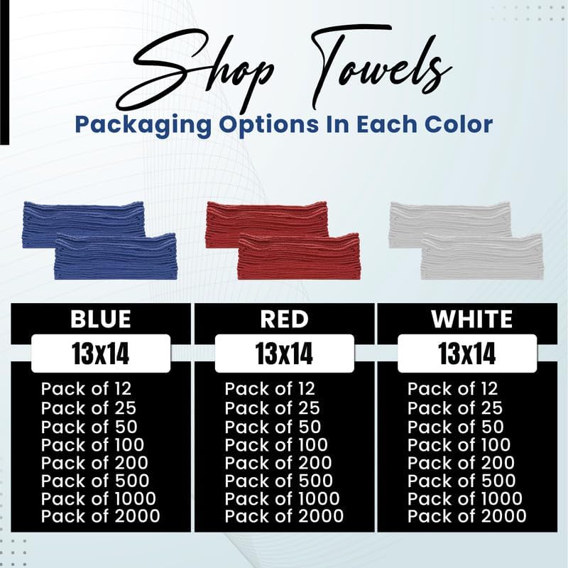 Shop Towels (White, 500-Pack) - Bulk Cleaning Towel in a Bag, Mechanic Cotton Wipes for Car Maintenance, Auto Mechanics & Garage, Wipe Grease & Oil, Machine Wash & Reusable