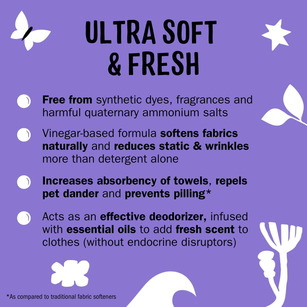 Molly’s Suds Fabric Softener Liquid for Sensitive Skin | Vinegar-Powered, Infused with Essential Oils | Fights Static, Reduces Wrinkles, Deodorizes | Lavender, 50 Loads