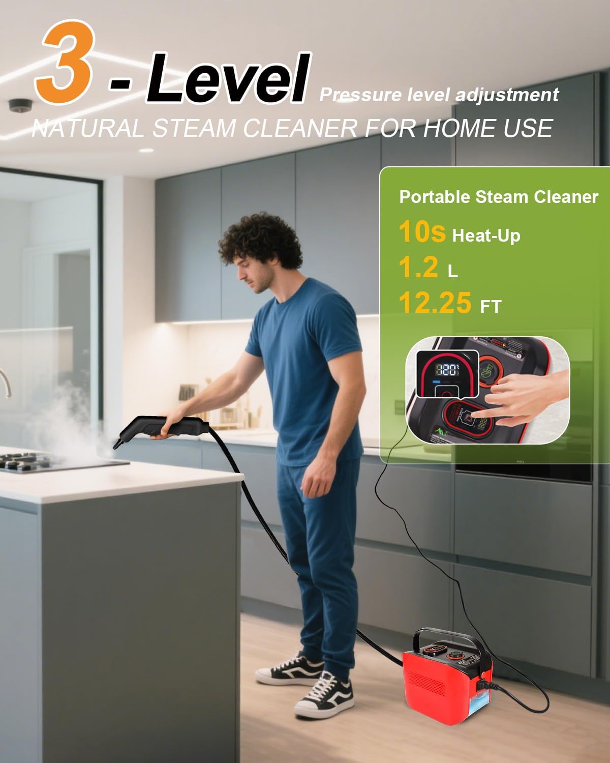 Handheld Steam Cleaner for Home, 10s Heat-Up/2.11 Qt Tank/4.5BAR High Pressure Steamer for Cleaning, 3 Level Pressurized Portable Steam Cleaner Handheld for Car, Grout, Tile, Dirt, Bed Bugs, Red