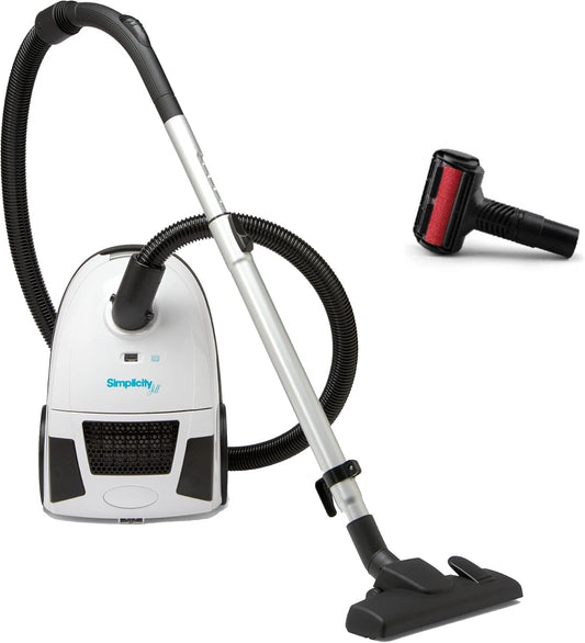 Simplicity Vacuums Jill Compact Canister Vacuum Cleaner with Pet Tool Fur Remover, Bagged Vacuum with Certified HEPA Filtration for Hard Floors and Rugs, Stair Vacuum