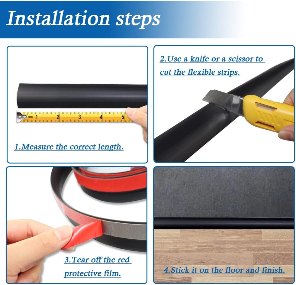 Floor Transition Strip Self Adhesive Carpet & Flooring Transitions Edging Trim Strip PVC Threshold Transitions Suitable for Threshold Height Less Than 3mm (10Ft, Black)