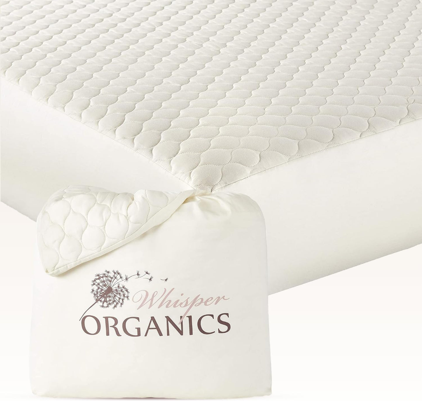 100% Cotton Organic Mattress Pad - Breathable & Cooling Mattress Protector Cal King - Premium 300GSM Quilted and Noiseless Machine Washable Organic Mattress Protector (Ivory, Cal King)