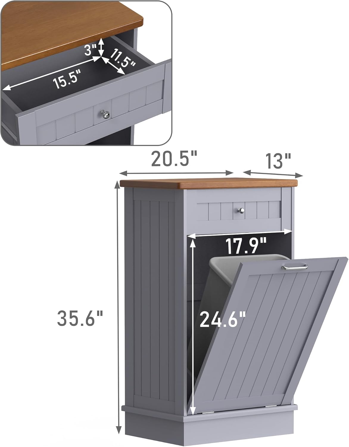 Betterhood Tilt Out Trash Cabinet 10 Gallon Wooden Free Standing Laundry Sorter Cabine,Recycling Cabine with Hideaway Drawer,Tilt Out Trash Cabinet Can Bin Kitchen