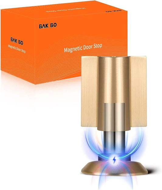 Bak Bo Magnetic Door Stoppers 1 Pack Bottom of Door Holder Keep Door Open No Drilling Magnet Floor Door Stop with Screws and Adhesive Brushed Gold DS268BG-1