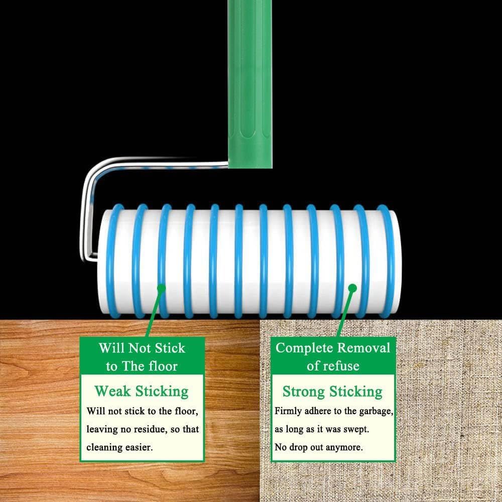 UNIKON Lint Roller Sticky Roller Pet Hair Roller, Long Handle Sticky Mop with 4-Foot Extendable Handle 30 Sheets, Green