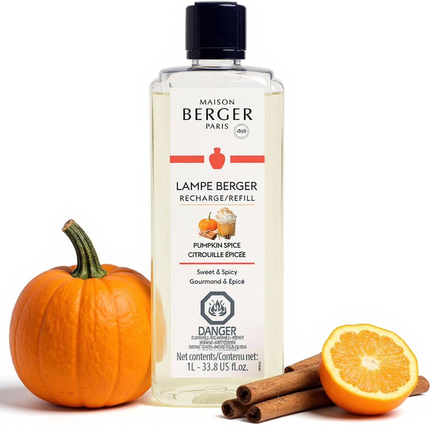 MAISON BERGER Pumpkin Spice – Home Fragrance Refill, 1L (33.8 Fluid Ounces) Warm Autumn Aroma – Air Purifier for Lampe Berger Diffuser – 160 Hrs of Cozy Seasonal Scent