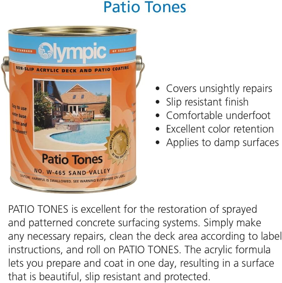 Olympic Patio Tones - Warm Biscuit - 1 Gallon - Non-slip acrylic deck and patio coating, concrete restorer.