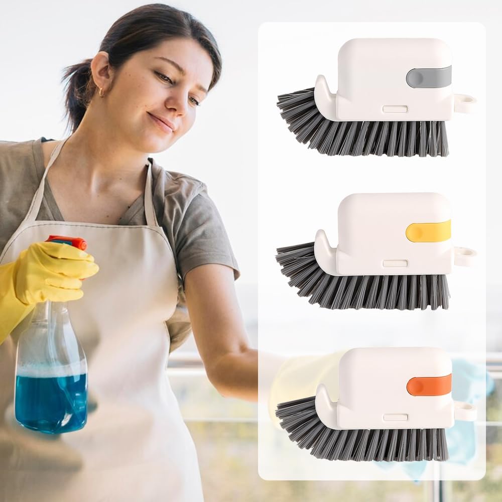 Window Cleaning Brush, 3-in-1 2025 New Magic Window Groove Cleaning Brush Set - Hand-Held Track Cleaner Tool for Sliding Doors, Window Sills, Tile Grout, Shutters, Deep Scrub Brush for Home (Yellow)