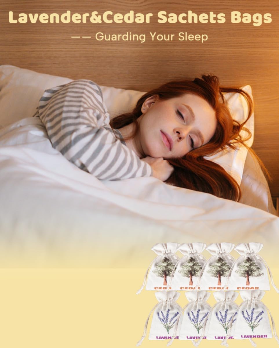 20 Pack Cedar Chips and Natural Dried Lavender Sachets Bags - Stop Clothes Damage, Cedar and Lavendar Home Fragrance Sachets for Drawers and Closets