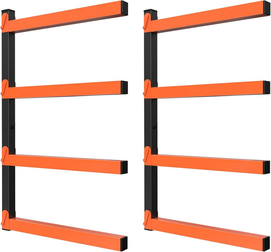 NANANARDOSO Wall Mount Wood Organizer and Lumber Storage,Heavy Duty Metal Shelf with 4-Level,Lumber Metal Racks for Indoor and Outdoor Use,2 Pack