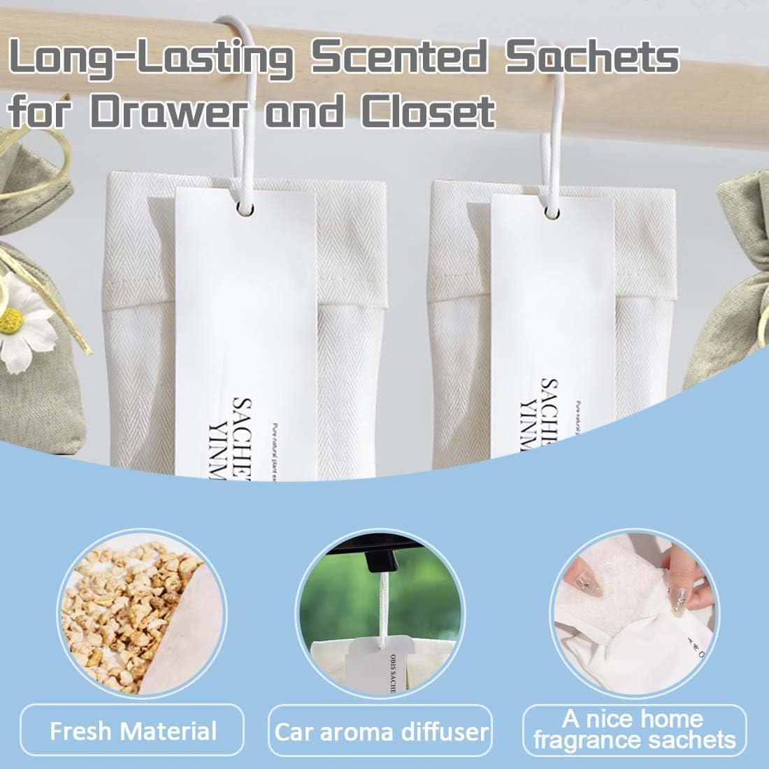 6-Pack Fresh Scented Sachet Packet, Air Freshener Bags for Drawers, Closets, Cars, Long Lasting Home Fragrance, English Pear Freesia and Lavender