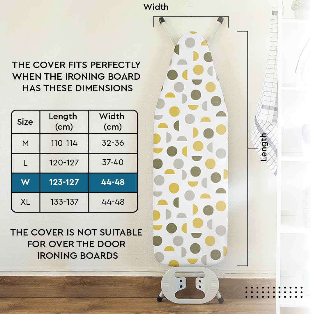 Encasa XO Ironing Board Cover and Pad 49"x18" - Thick 3mm Felt Padding, Drawstring Tightening & Lock, Easy Fit, Scorch & Stain Resistant, Fits Wide Ironing Board - Grey Tiles