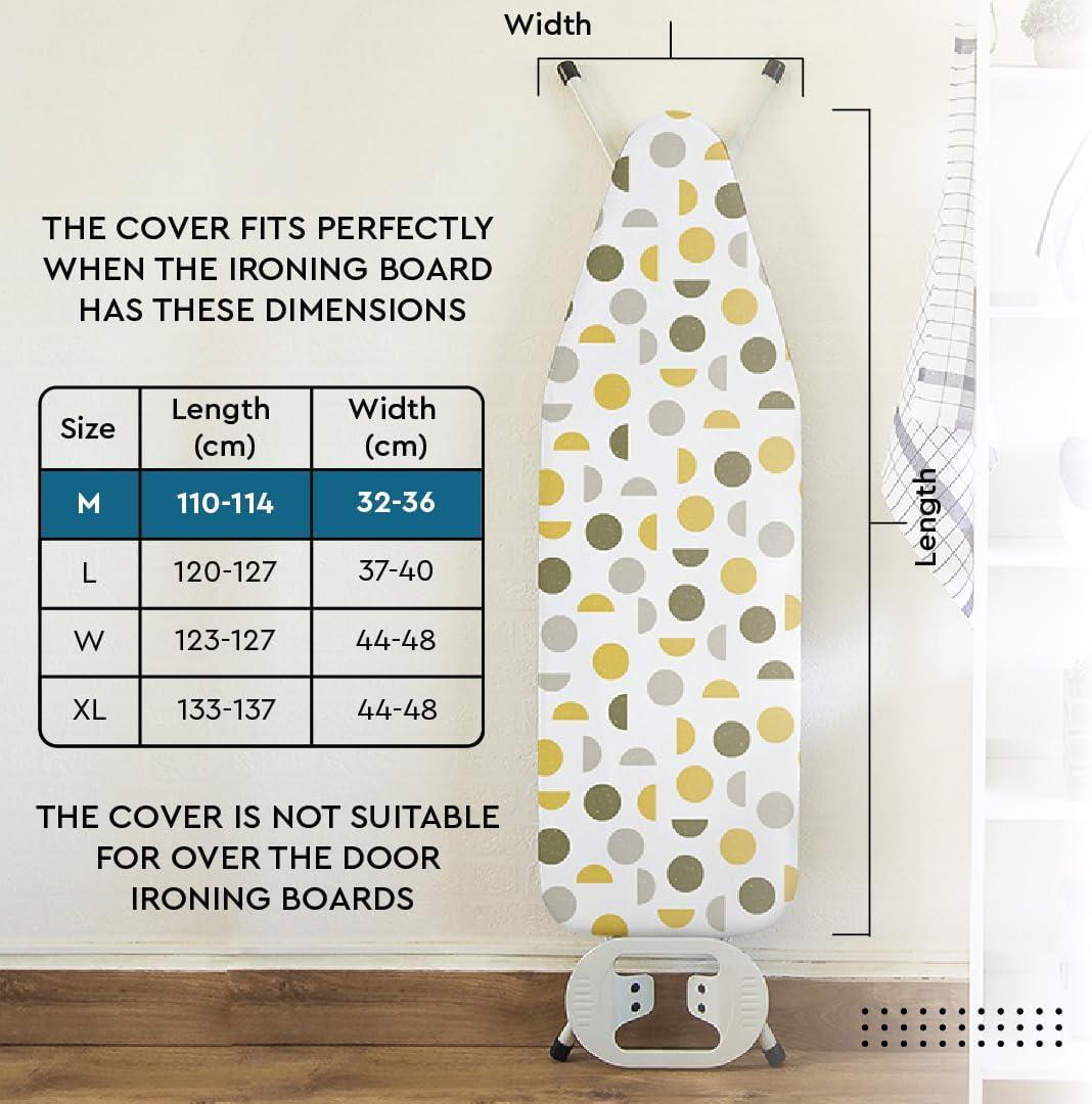 Encasa XO Ironing Board Cover and Pad 42"x14" - Thick 3mm Felt Padding, Drawstring Tightening & Lock, Easy Fit, Scorch & Stain Resistant, Fits Medium Ironing Board - Blue Moon