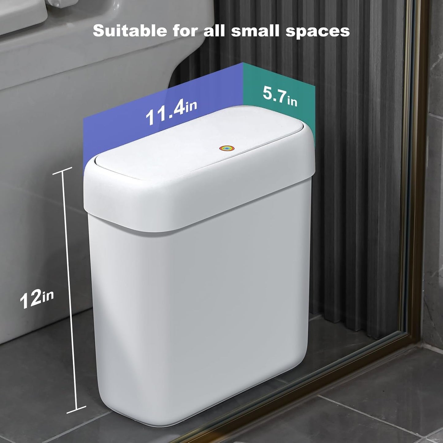 funest Bathroom Small Trash Can with Lid, 13 Liter/3.4 Gallon Slim Garbage Bin with Press Top Lid, White Wastebasket for Bedroom, Office, Kitchen, RV