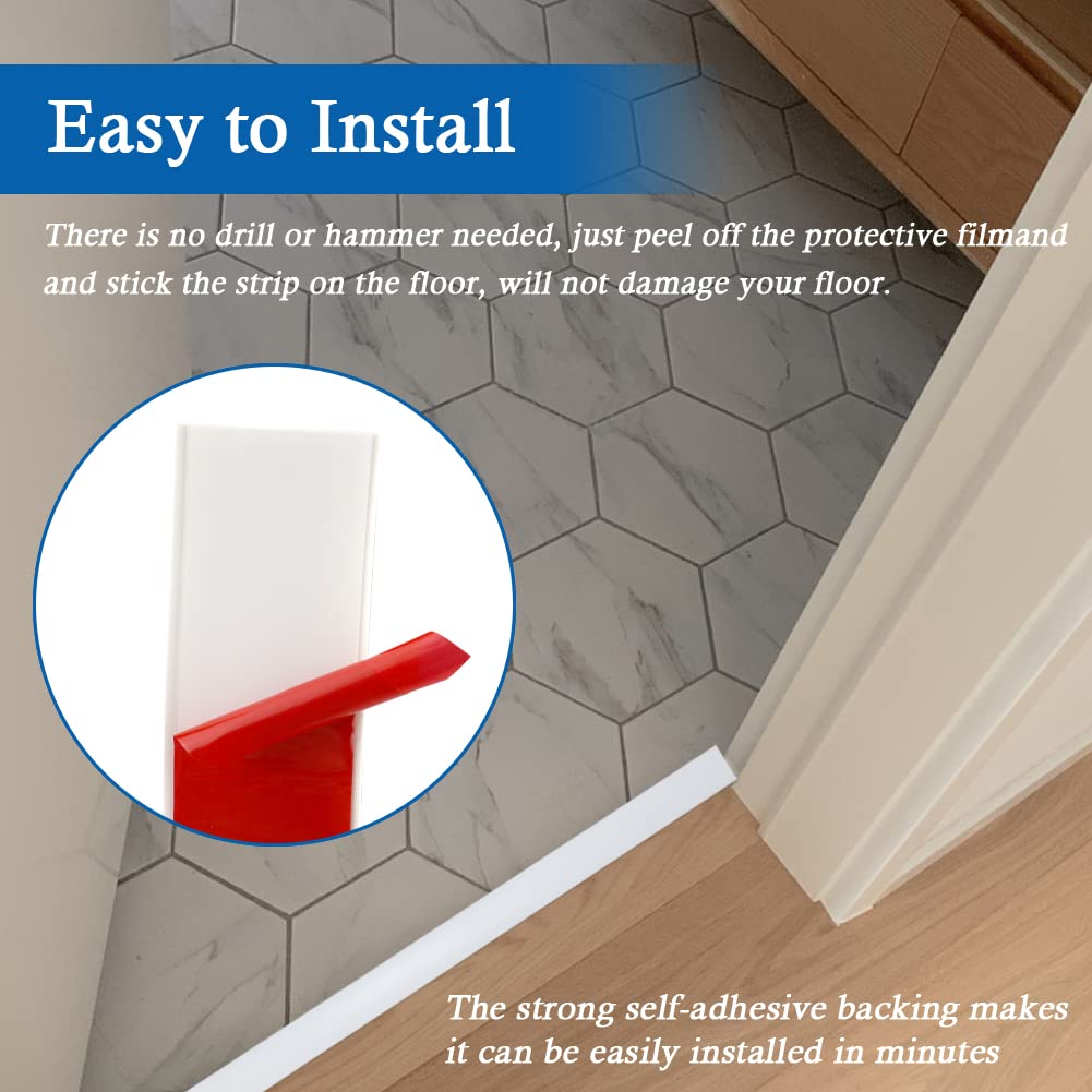 Floor Transition Strip Self Adhesive Floor Cover Strips Laminate 2" Wide Vinyl Flat Divider Transitions (5cm, 20Ft, White)