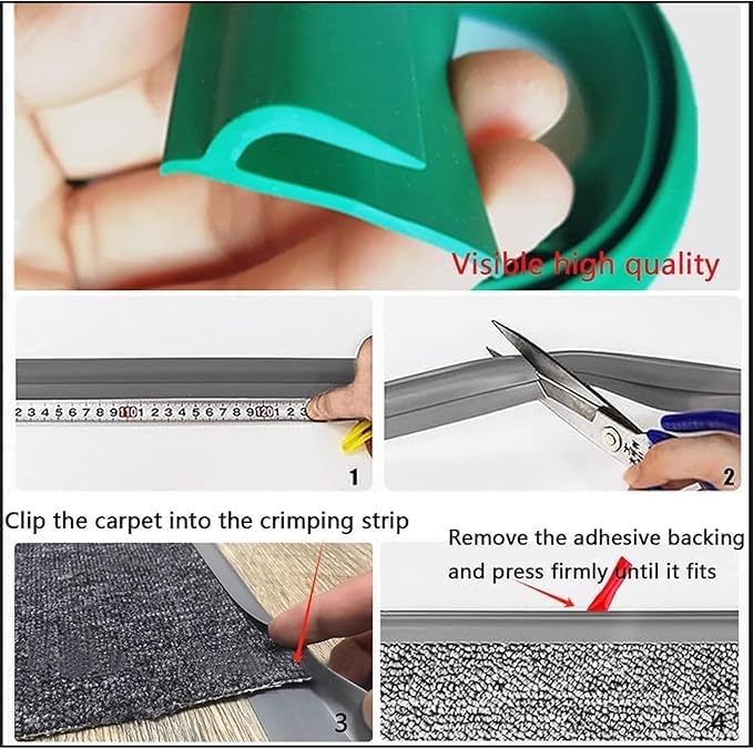 Self Adhesive Carpet Transition Strip with Edge Trim, Designed for Seamless Transitions from Carpet to Tile or Vinyl Floors, Perfect for Doorways.(Gray,36ft)