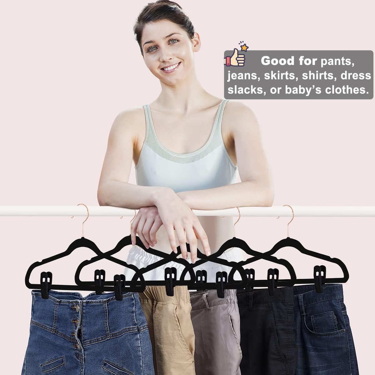 Black Velvet Hangers Clips 40 PCS, Pants Hangers Velvet Clips Easily Add to Velvet Hanger, Skirt Suit Pants Clothes Velvet Hangers, Baby Kids Hangers Clips
