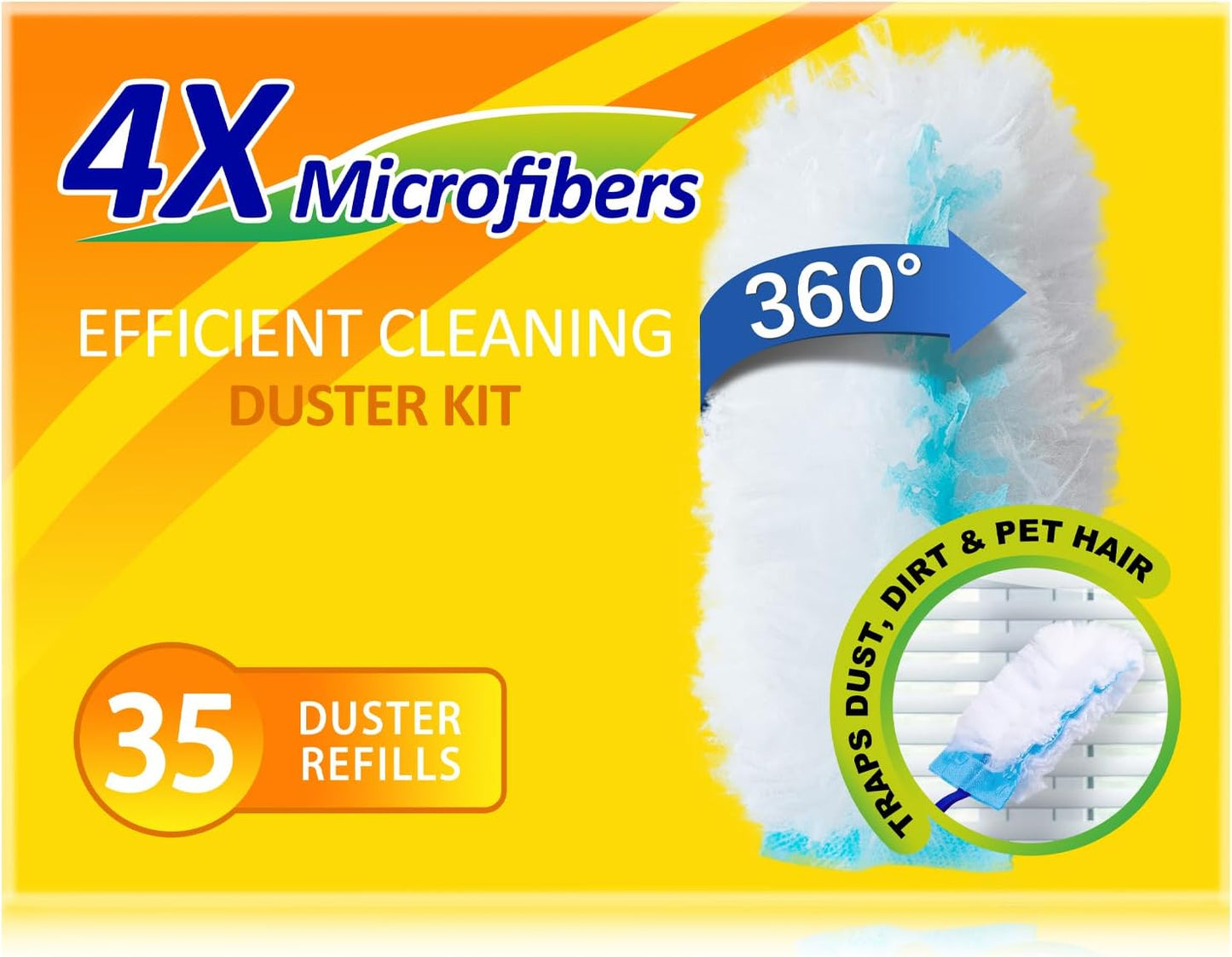 35 Duster Refills for Swiffer, Duster Refills Kit with & 2 Handle for Cleaning Home & Car, Heavy Duty Multi Surface for Office, Blinds, Ceiling Fans, Furniture