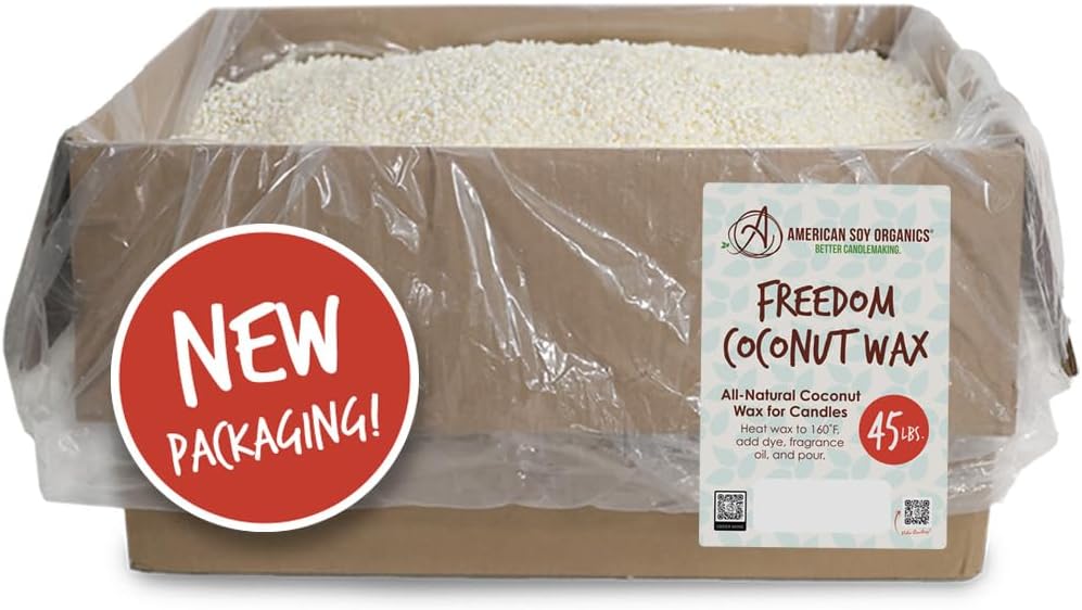 American Soy Organics Freedom Coconut Soy Wax Beads for Candle Making - Natural Candle Making Supplies - Paraffin-Free,Beeswax-Free Coconut Candle Wax for Container Candles,Tealights, Wax Melts 45 lbs