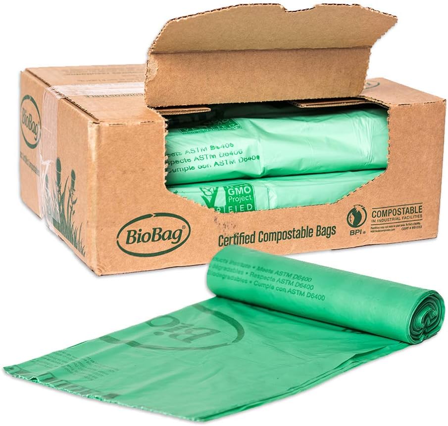 BioBag (USA) The Original Compostable Bag, 48 Gallon, 80 Count, 100% Certified Compostable Trash Bag Liners for Food Waste, Extra Strong and Durable, Trash Bag