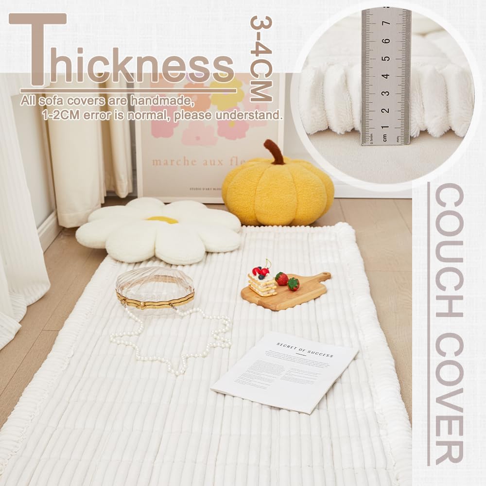 Couch Cover for Dogs Washable, Fuzzy Pet Couch Covers for 3 Cushion Sofa Pet Friendly, Non Slip Sofa Cover (White, 27.6" x 82.7"/70 x 210cm)