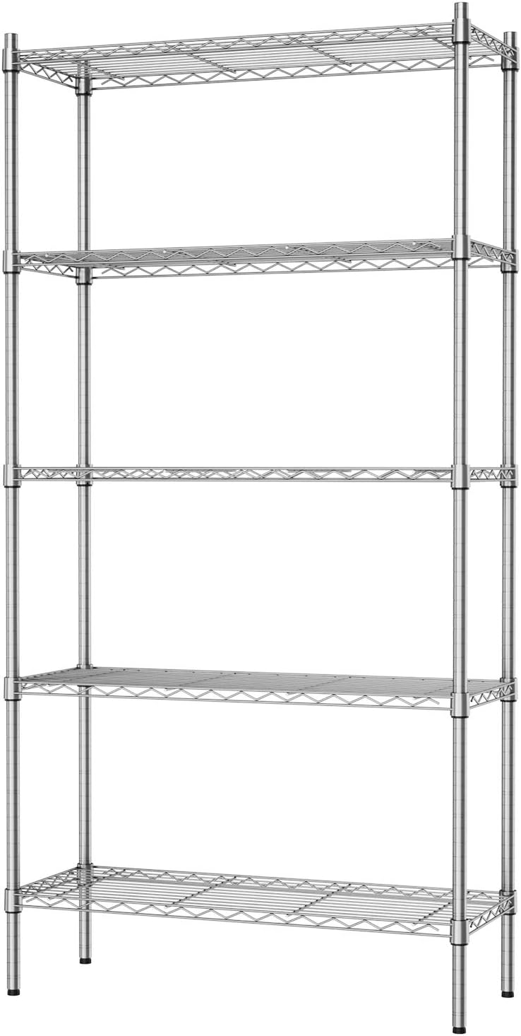Auslar 5-Shelf Storage Shelves Heavy Duty 5 Tiers Standing Large Shelving Units Adjustable Metal Organizer Wire Rack, 14" x 36" x 72", Chrome