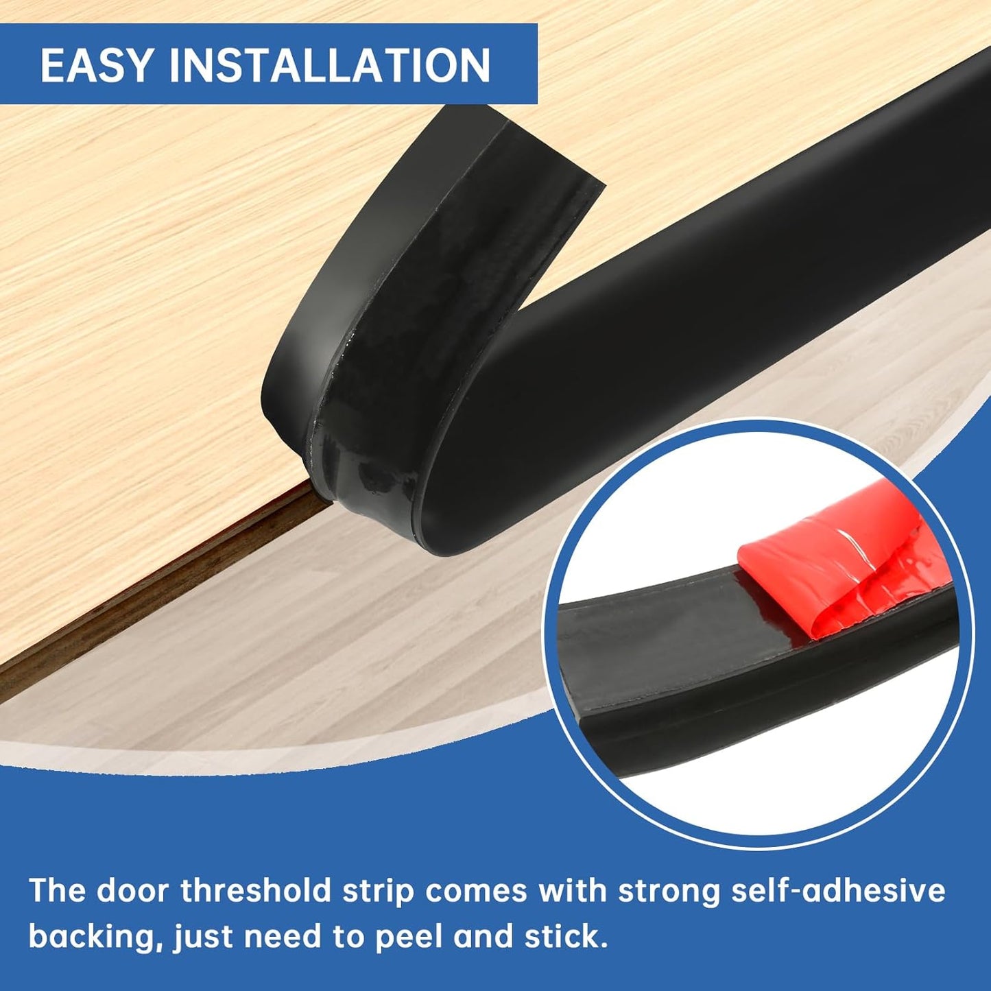 Vinyl Door Threshold Flooring Transition Strip Self Adhesive Carpet Edging Strip for Laminate Doorway Edge Threshold from 3/5" to 4/5" (Black, 3.3 Ft)