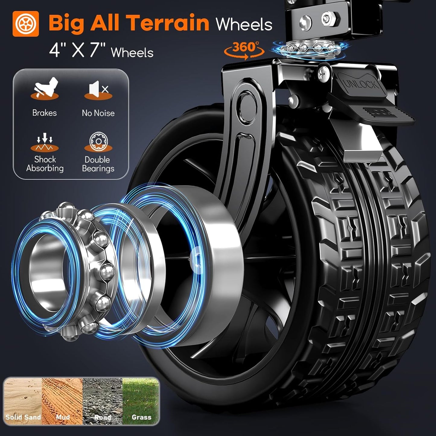 220L Collapsible Wagon Cart Foldable, 460lbs Load Capacity Heavy Duty Folding Beach Wagons with Big All-Terrain Wheels, Utility Carts for Groceries, Shopping, Camping, Sports - Grey&Black