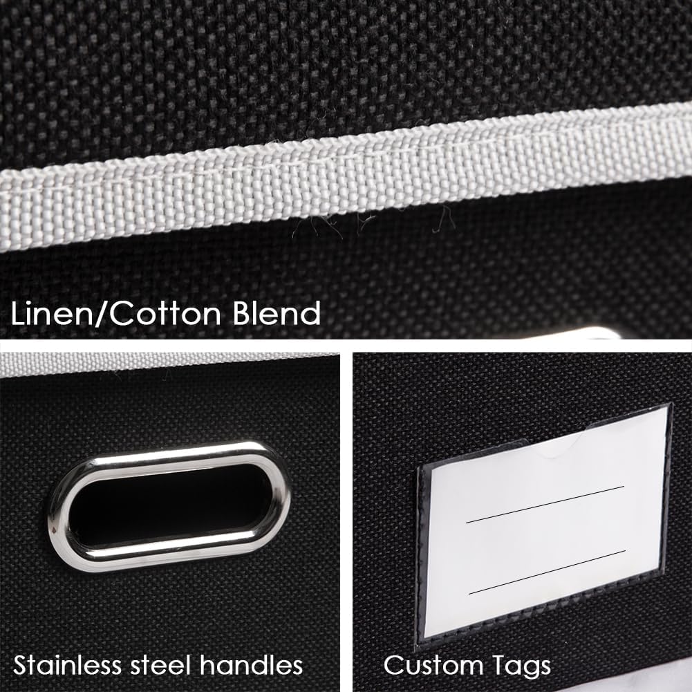 PRANDOM Storage Boxes with Lids [3-Pack] Fabric Collapsible Storage Bins Organizer Containers Baskets Cube with Cover for Home Bedroom Closet Office Nursery Black（23.4X15.9X11.5