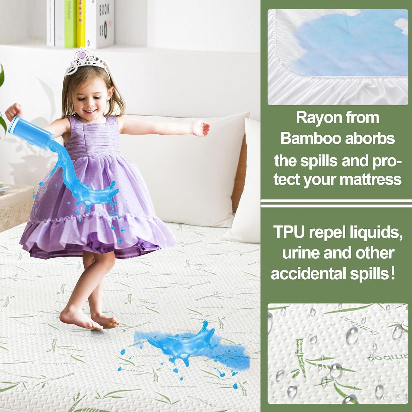 Twin Mattress Protector Waterproof Mattress Pad Washable Bamboo Rayon Mattress Cover Breathable Noiseless Bed Protector 5" - 21'' Elastic Fitted Deep Pocket