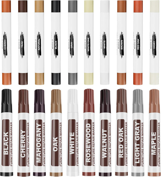 Wood Furniture Repair Kit - Set of 21 Furniture Markers Wood Filler Sticks Wood Scratch Repair Kit Remove Any Scratches, Scuffs, Cracks and Nail Holes on Furniture, Floors, Doors, Cabinets, Tables