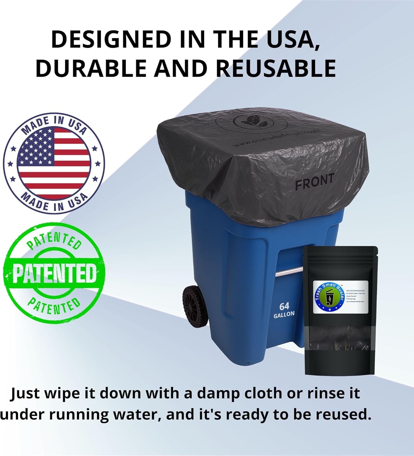 Outdoor Trash Can Cover Odor Eliminating Bag with Elastic Band Lemon Scented Durable 64 Gallon 3 Pack
