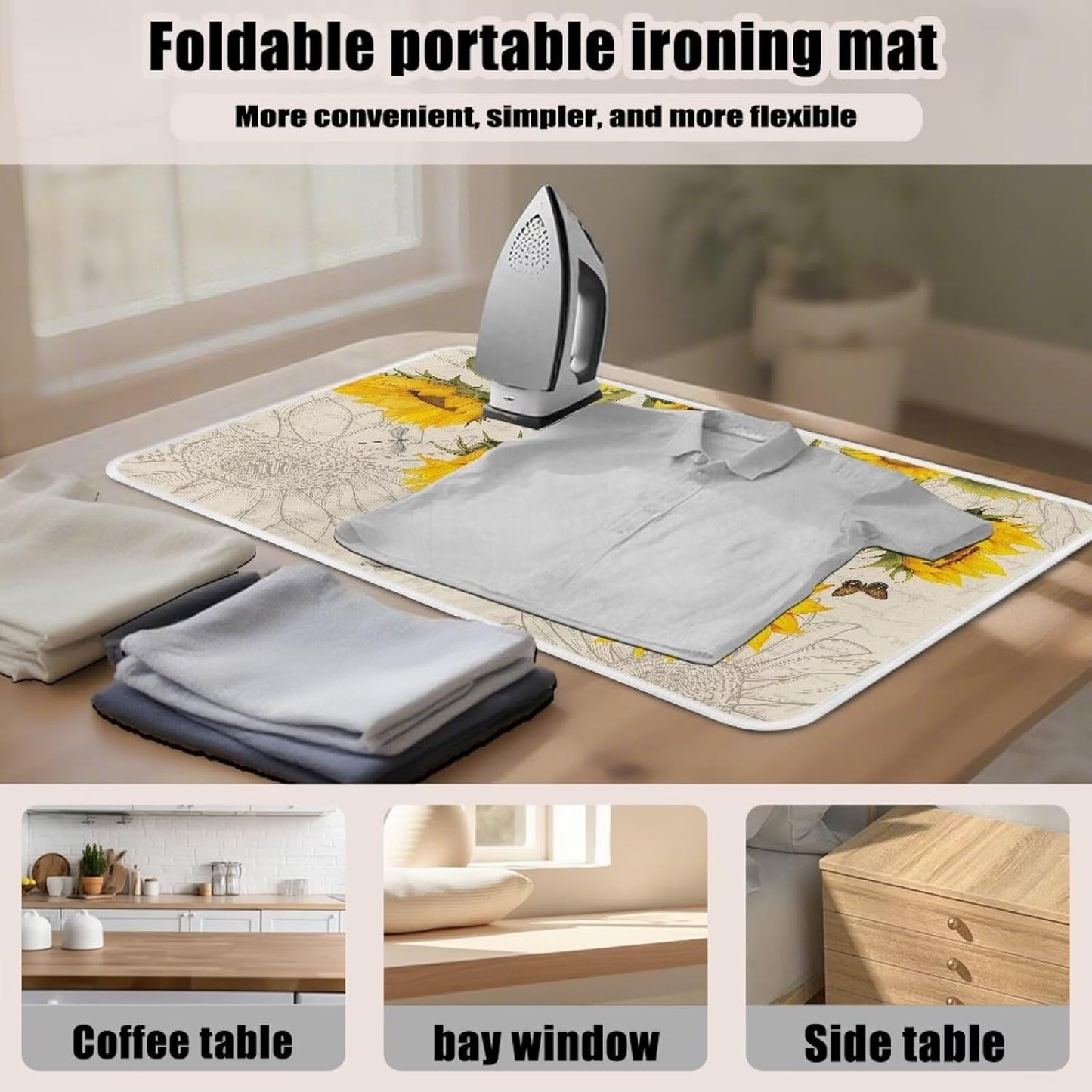 Sunflower Ironing Mat Pad for Table Portable Travel Iron Blanket Vintage Ironing Board Covers Tribal Pressing Mat Heat Press Pads 32x16 Inches,Yellow