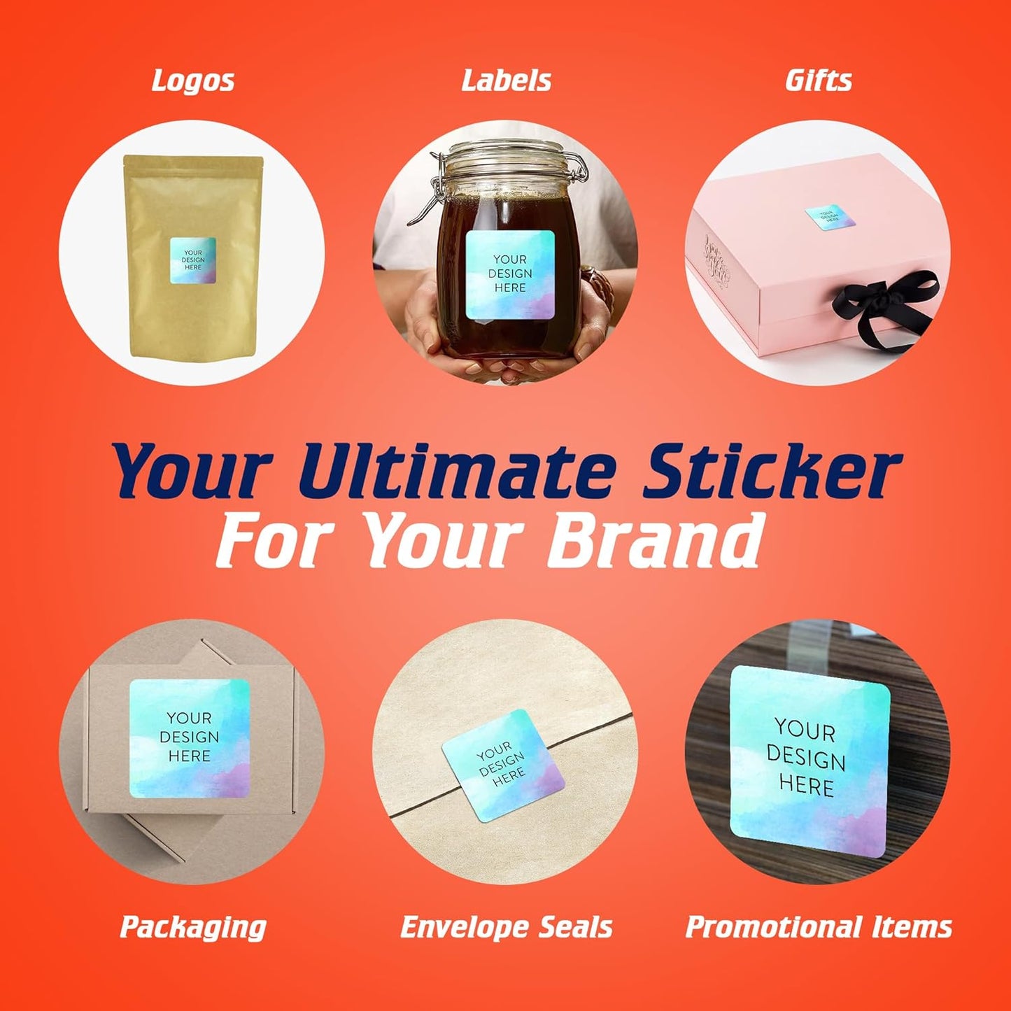 100 Custom Vinyl Stickers - Upload Your own Image, Text, Design, Logo - Personalized Logo Labels for Handmade, Packaging, Bottle, Jars, Candle, Brand Stickers (Sky Blue, 2x2 Square)