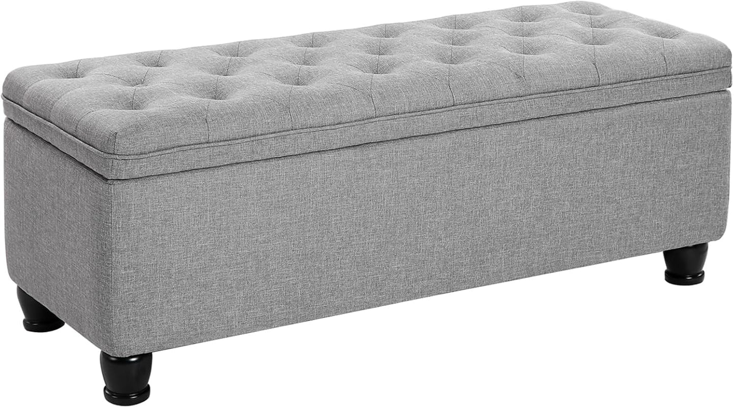 SONGMICS Storage Ottoman, Storage Bench, Tufted Entryway Bedroom Bench, 17.7 x 46.5 x 17.7 Inches, Hinges Easy Lid Operation, Wooden Legs, Linen-Look Cover, Loads 330 lb, Light Gray ULOM070G02